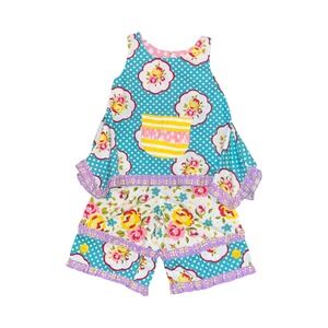 Jelly the Pug Girls 2T Floral Polka Dot Ruffle Tunic and Shorts Set Maiden